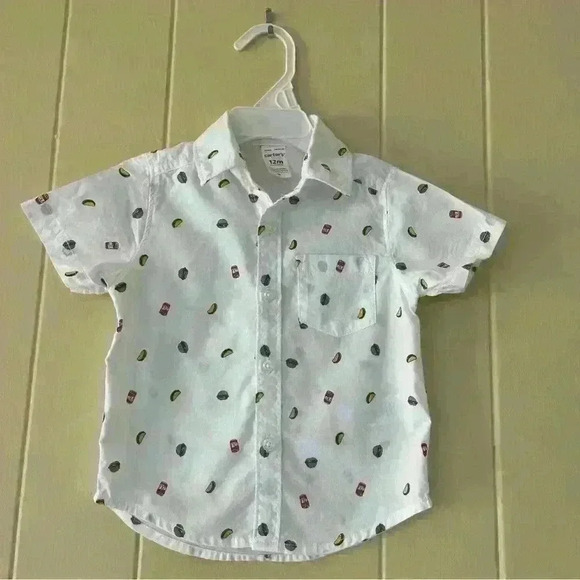 Carters Boys White Taco Button Up Shirt Size 12 Months - Picture 1 of 6